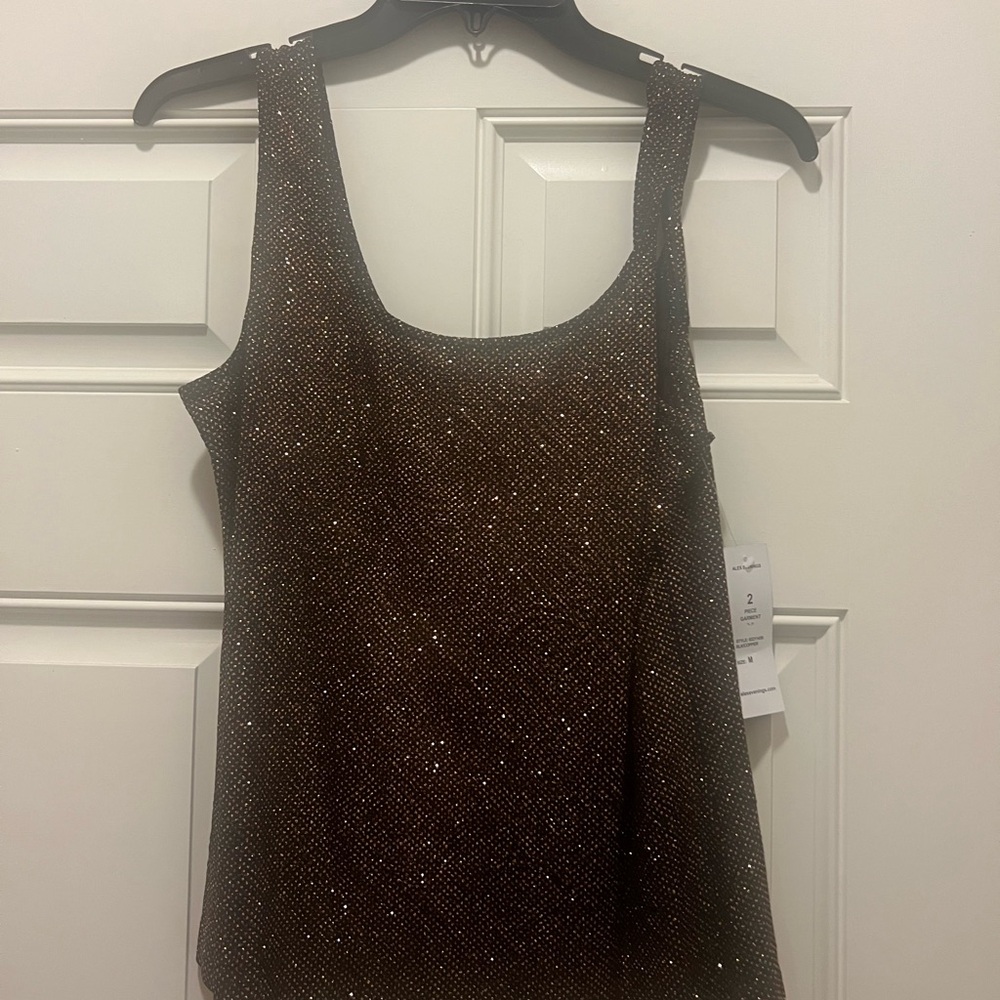 Alex Evenings Bronze Shimmer Jacket and Top Set - Picture 3 of 4